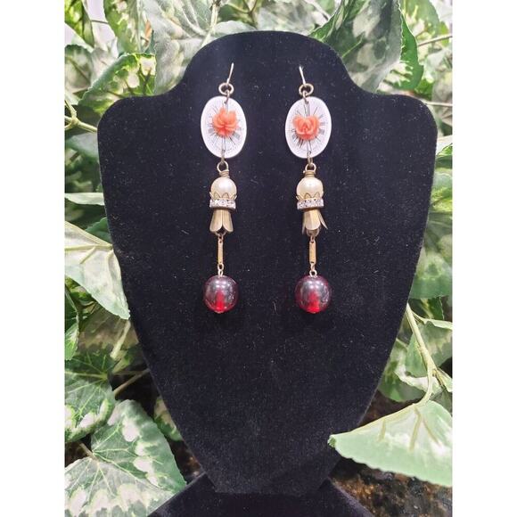 Women's Custom Multicolor Floral With Round Stone Drop Dangle Earrings Set - Picture 4 of 9